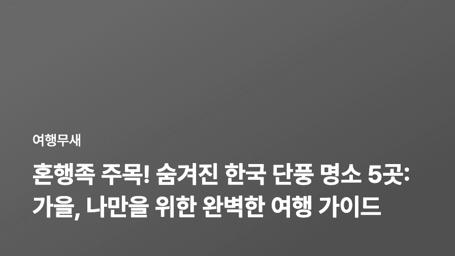 혼행족 주목! 숨겨진 한국 단풍 명소 5곳: 가을, 나만을 위한 완벽한 여행 가이드